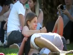 Just a gorgeous and obscene brunette adolescent of legal age at the park with her boyfriend
